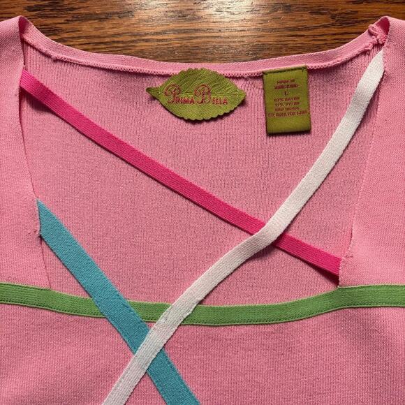 Prima Bella Sweater Pink Women's Size L Square neck 3/4 sleeve Preppy - Picture 5 of 7